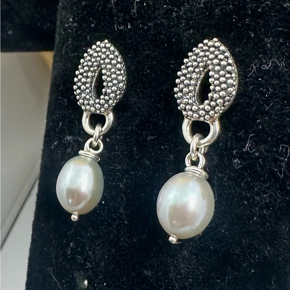 MICHAEL DAWKINS Sterling Silver Popcorn Light Blue Pearl Dangle Stud Earrings